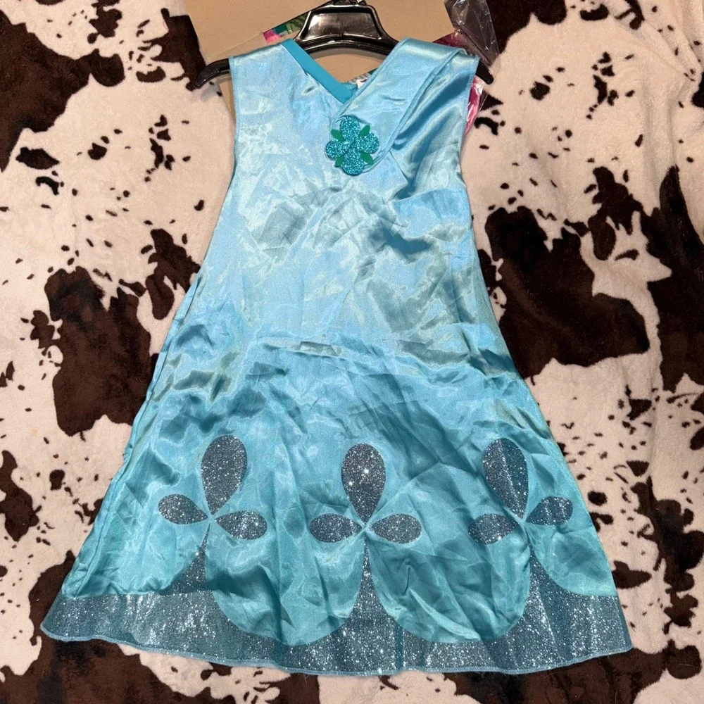 Disguise Trolls Poppy Costume Kids M 7-8 Blue Glitter Deluxe Dress Up Halloween